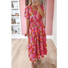 Rose Floral Short Sleeve Smocked Waist Maxi dress