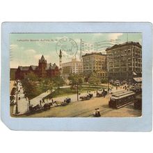 New York Buffalo Lafayette Square Street Scene w/2 Trolley Cars & Horses &~2604