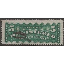 Canada 1876 R5 5c Yellow-Green REGISTRATION Stamp Fine Used..