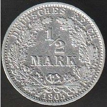 1905 A Germany 1 Half Mark Silver Coin