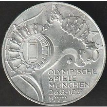 1972 J Germany 10 Mark Silver Coin Munich Olympics - Stadium