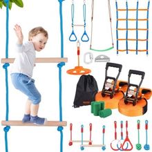 Ninja Warrior Obstacle Course for Kids, 2 x 50 ft Weatherproof Slacklines, 5...