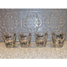 Vintage Antique Cars Black & Gold Rocks Glasses (4) Libbey EUC