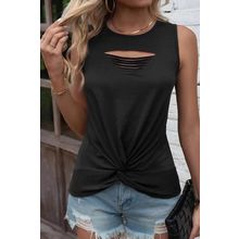 Black Laser Cut Slits Twist Front Tank Top