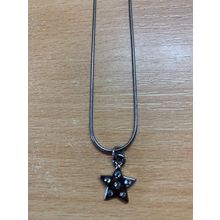 VINTAGE M&S SILVER TONE STAR CLEAR STONES PENDANT NECKLACE 21cm LONG (P3)