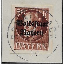 GER (BAVARIA) 1919 50pf KING LUDWIG III' (OVPT)(IMPERFED) FINE USED(EBID65-466)