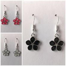 Enamel Flower Charm Earrings Silver Plated Hooks