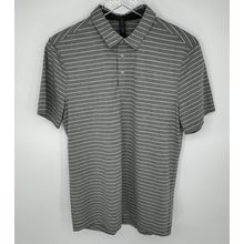 Men’s Lululemon Polo Shirt Size M Gray Striped - Excellent Pre-Owned Condition