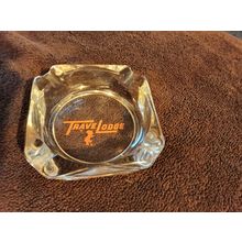 Old Vintage Travel Lodge Motel Ashtray Clear Glass & Orange Logo 4" Square 1970s