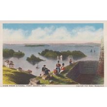 Fort Henrt Ontario Military Uniform View From Citadel Painting Canadian Postcard