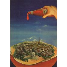 Tomato Ketchup Sauce Poured On Paris Map Globe Painting Postcard