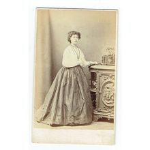 Victorian cdv photo young woman standing striped skirt London photographer