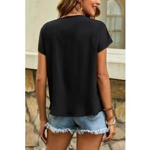 Black Geometric Floret Embroidered Short Sleeve Blouse