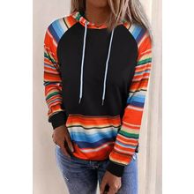 Multicolor Colorful Striped Patchwork Kangaroo Pocket Hoodie