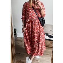 Plus Size Abstract Print Notch V Neck High Waist Maxi Dress
