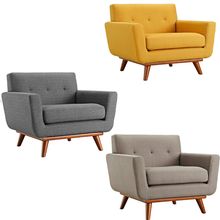 Classic Mid-Century Modern Tufted Club Chair Arms Yellow, Dark & Granite Gray