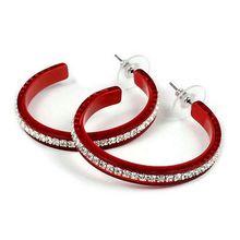 Rhinestone Hoops Earrings - Center Line - 1.6" - ER-21552LSI