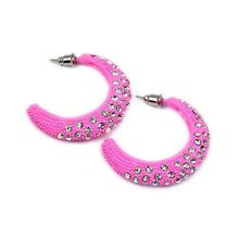 Rhinestone Post Hoops Earrings - Rose - ER-21308RO