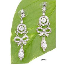 Dangling Rhinestones Ribbon Earrings - Clear - ER-21453