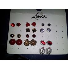 Fashion Women Earring rhinestone/silver/red/gold stud pierced earrings x 11 pair