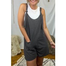 Dark Grey Striped Print Knotted Straps Pocketed Romper