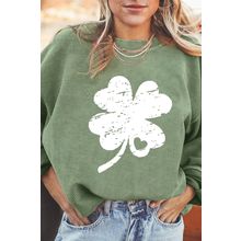 Grass Green Distressed Clover Print St Patricks Corded Sweatshirt