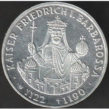 1990 F Germany 10 Mark Silver Coin 800th Ann Death Kaiser Friedrich Barbarossa
