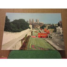 YORK MINSTER FROM CITY WALLS used postcard by colourmaster red buses #