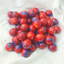 ODIN - 12 Beautiful Glass Marbles, Red with Yellow and Blue Swirls, 22mm, New