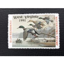 ICOLLECTZONE US West Virginia 1991 Resident Duck Hunting Stamp XF NH WV9