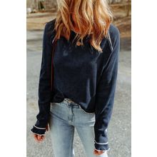 Blue Textured Round Neck Long Sleeve Top