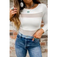 White Mesh Patchwork Long Sleeve Bodysuit