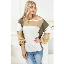 Khaki Exposed Seam Color Block Patchwork Top