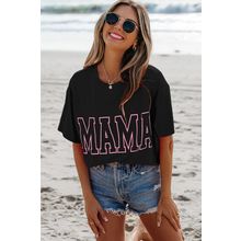 Black MAMA Letter Graphic Neon T Shirt