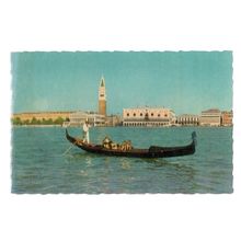 GONDOLA in VENICE and panorama view unused vintage postcard =