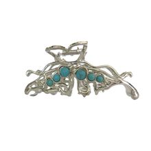 Large wavy silver turquoise blue stone sun metal western hair claw clip