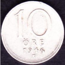 1946 Sweden 10 Ore Silver Coin