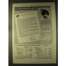 1976 Christian Children's Fund Ad - Sponsor a Child