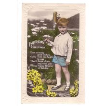 BIRTHDAY GREETINGS .. used vintage postcard 1931 postmark young lad =