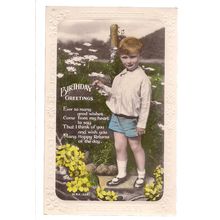 BIRTHDAY GREETINGS .. used vintage postcard 1931 postmark young lad