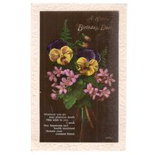 A HAPPY BIRTHDAY, DEAR .. used vintage postcard flowers