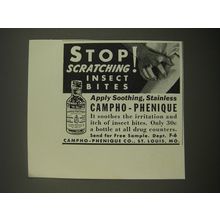 1938 Campho-Phenique Lotion Ad - Stop scratching insect bites