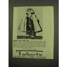 1949 Talbots Rain Coat Ad - Rainy days are fun