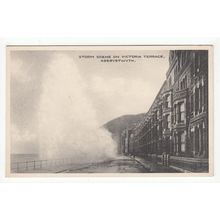 Storm Scene on Victoria Terrace Aberystwyth Postcard Cardiganshire ETW