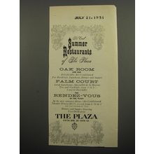 1951 The Plaza Hotel Ad - The cool Summer restaurants of the Plaza