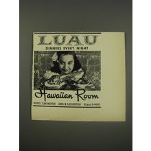 1956 Hotel Lexington Ad - Luau Dinners every night Hawaiian Room