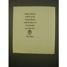 1961 The Plaza Hotel Ad - Shirley Bassey will be at the Persian Room