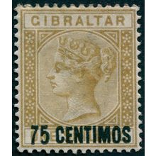 Gibraltar 1889 75c on 1s bistre '5’ with short foot SG21a unused