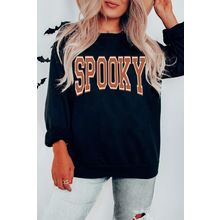 Black SPOOKY Graphic Drop Shoulder Halloween Pullover Sweatshirt