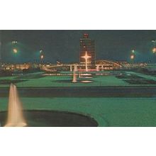 New York International Airport Night Illuminations New Arrival Building Postcard
